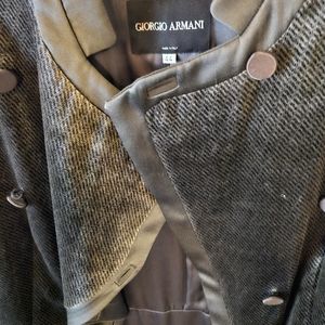 Giorgio Armani Olive Green & Dark Brown Textured Blazer
